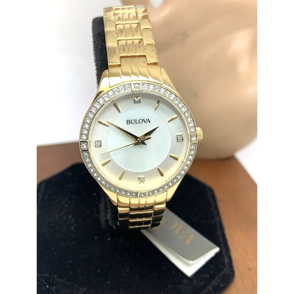 Bulova Women's Watch 98L274 Quartz Mother of Pearl White Dial Gold Gemmed 32mm - Picture 13 of 14